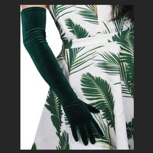 Opera Gloves - Dark Green Velvet
